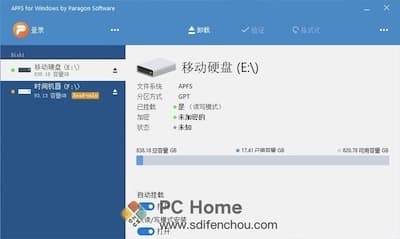 Paragon APFS for Windows 主界面